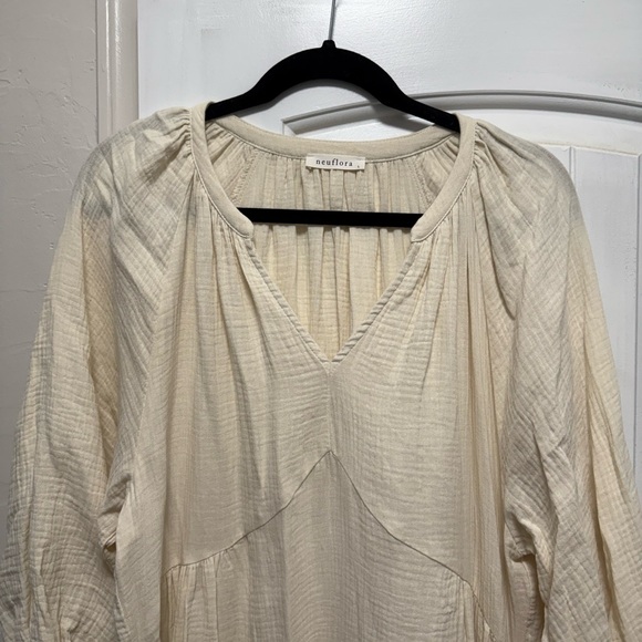 Neuflora Mayfield 100% Cotton Cream Long Sleeve Women's Dress with Pockets - Picture 5 of 15